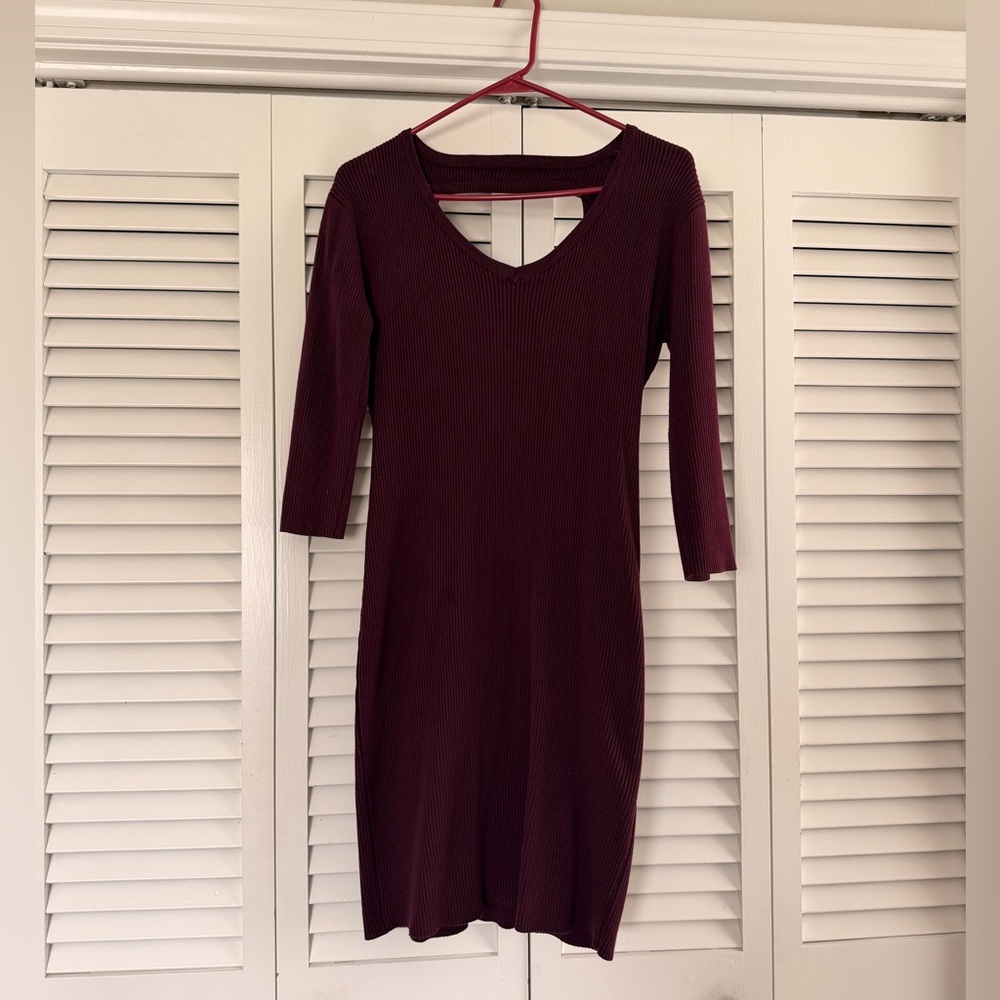 No Boundaries Burgundy Ribbed Long Sleeve Bodycon Dress